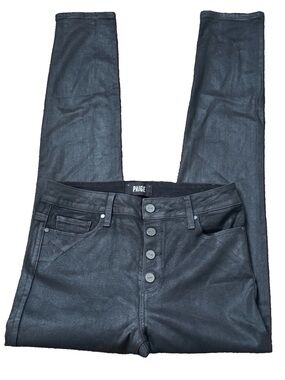 PAIGE Hoxton Ultra Skinny Coated Black Fog Luxe Jeans 29 Button Fly High Rise